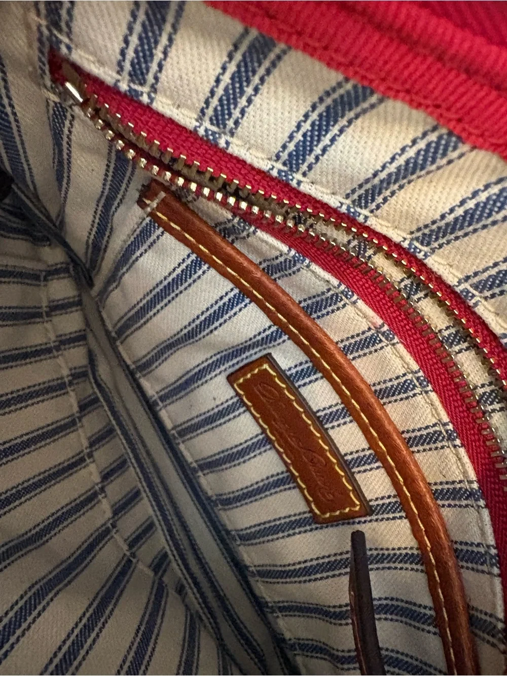 Dooney & Bourke Nylon Red Crossbody with Brown Leather Trim Adjustable Straps - Picture 4 of 15